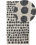 Pikkukuva 1 / 6: Matto beige/musta villa 80 x 150 cm pilkullinen kuvio olohuoneeseen boho-tyyli