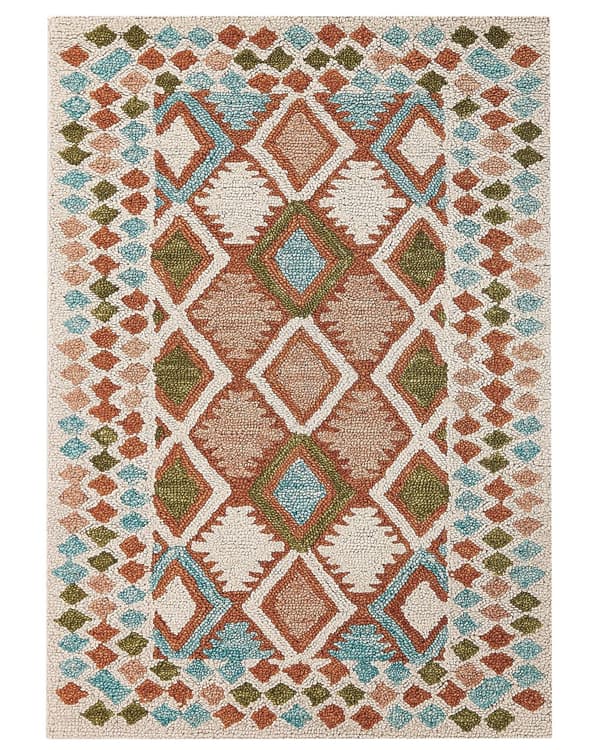 Matto monivärinen villa 160 x 230 cm geometrisilla kuvioilla boho-tyyli