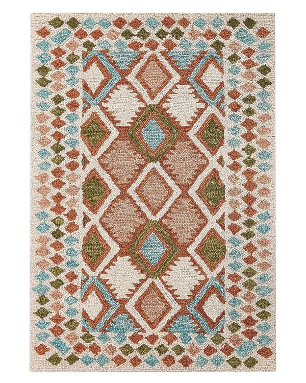 Matto monivärinen villa 140 x 200 cm geometrisilla kuvioilla boho-tyyli