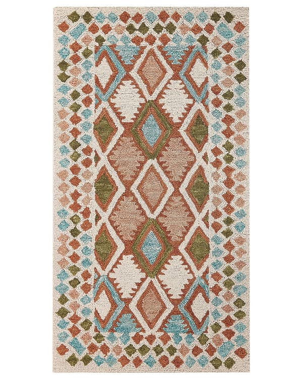 Matto monivärinen villa 80 x 150 cm geometrisilla kuvioilla boho-tyyli