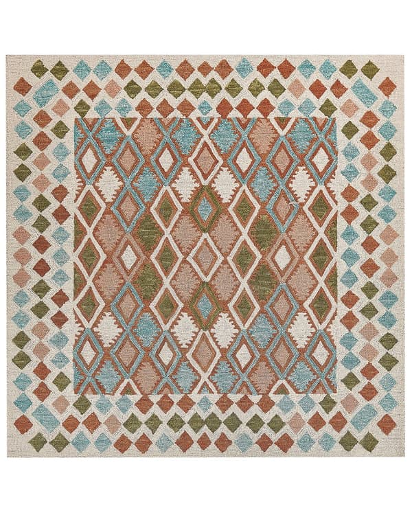 Matto monivärinen villa 200 x 200 cm geometrisilla kuvioilla boho-tyyli
