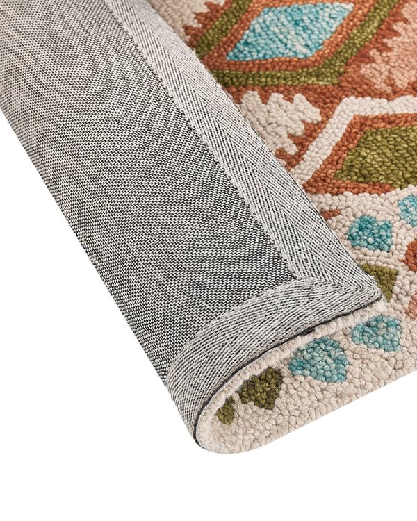 Matto monivärinen villa 200 x 200 cm geometrisilla kuvioilla boho-tyyli