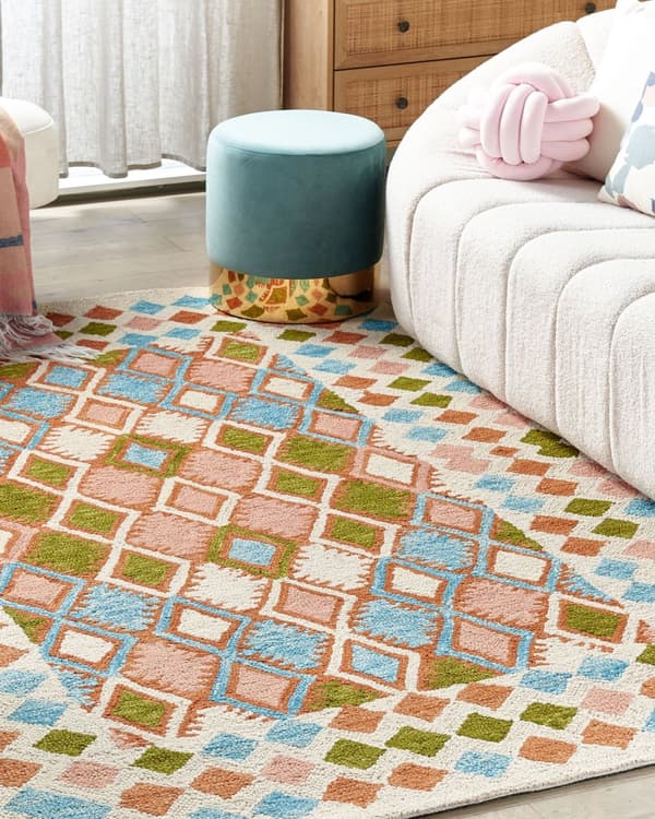Matto monivärinen villa 200 x 200 cm geometrisilla kuvioilla boho-tyyli