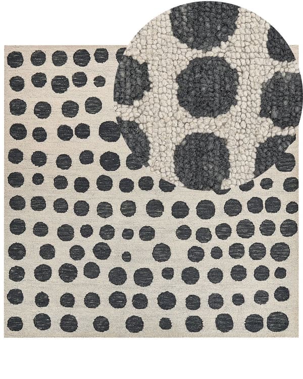 Matto beige/musta villa 200 x 200 cm pilkullinen kuvio olohuoneeseen boho-tyyli