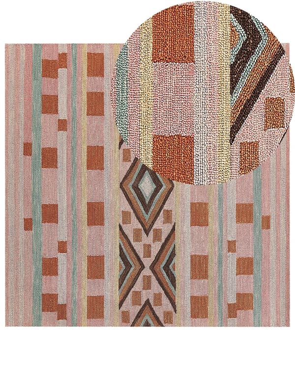 Matto villa monivärinen 200 x 200 cm geometrisella kuvioinnilla boho-tyyli