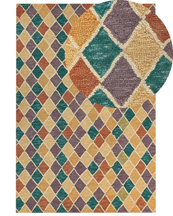 Matto monivärinen villa 160 x 230 cm geometrinen salmiakkikuvio moderni tyyli