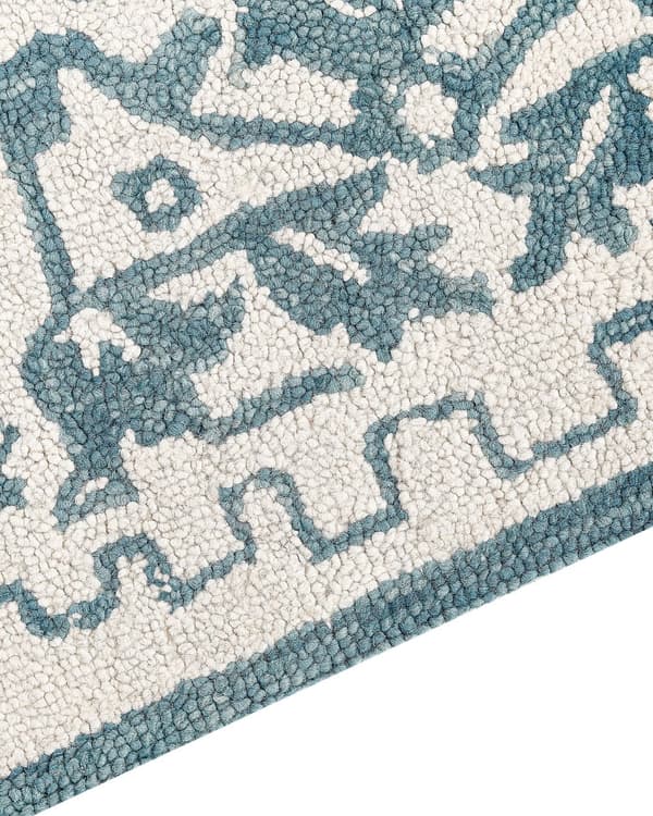 Teppe Hvit Blå Ull 80 x 150 cm Orientalsk mønster Håndtuftet Boho Tilbehør Innredning Stue Soverom