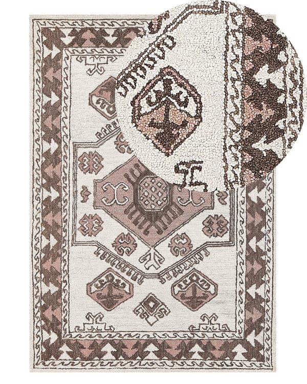 Gulvteppe Flerfarget Ull 140 x 200 cm Håndtuftet Geometrisk Orientalsk Mønster Boho Stue Soverom