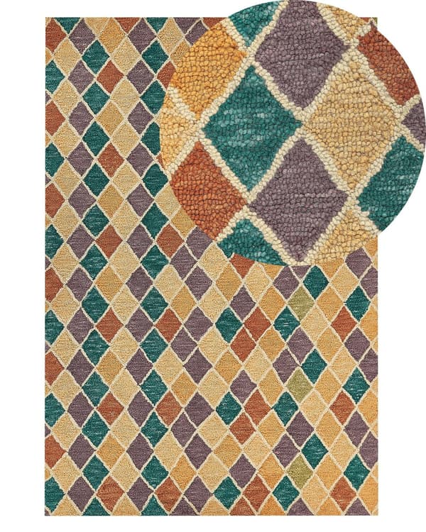 Teppe Ull Flerfarget 140 x 200 cm Geometrisk mønster Håndtuftet Innredning Stue Soverom
