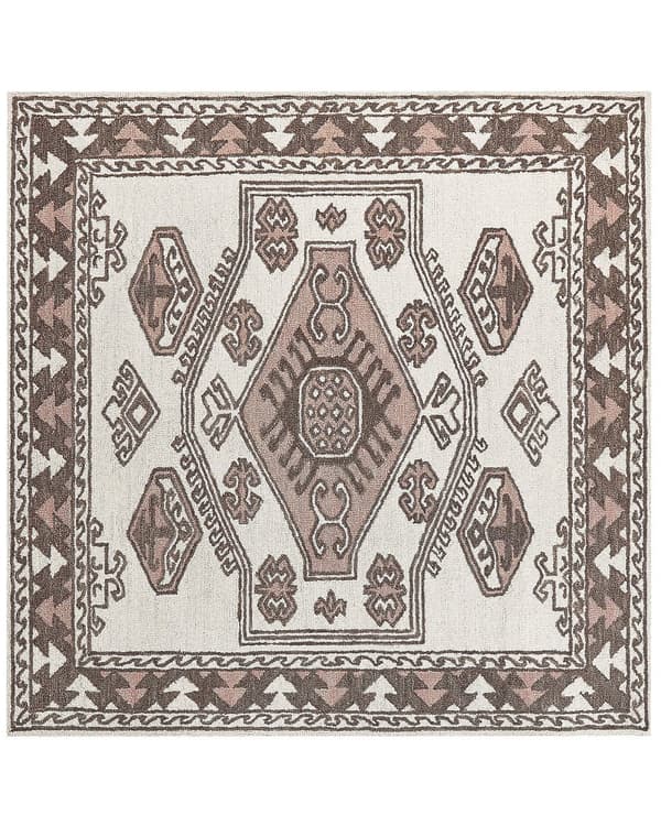 Gulvteppe Flerfarget Ull 200 x 200 cm Håndtuftet Geometrisk Orientalsk Mønster Boho Stue Soverom