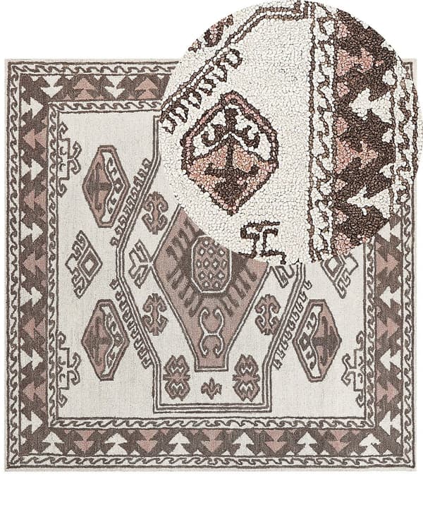 Gulvteppe Flerfarget Ull 200 x 200 cm Håndtuftet Geometrisk Orientalsk Mønster Boho Stue Soverom