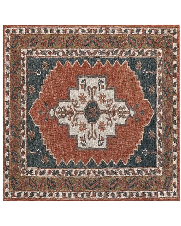 Gulvteppe Flerfarget Ull 200 x 200 cm Håndtuftet Geometrisk Orientalsk Mønster Boho Stue Soverom