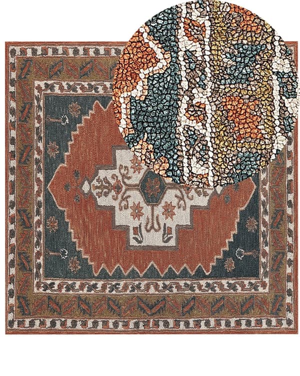 Gulvteppe Flerfarget Ull 200 x 200 cm Håndtuftet Geometrisk Orientalsk Mønster Boho Stue Soverom