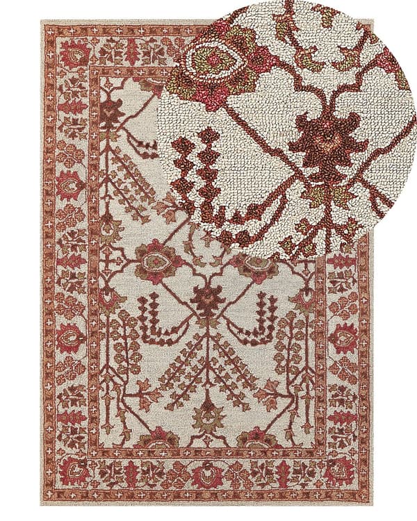 Gulvteppe Oransje Beige Ull 140 x 200 cm Håndtuftet Geometrisk Orientalsk Mønster Boho Stue Soverom