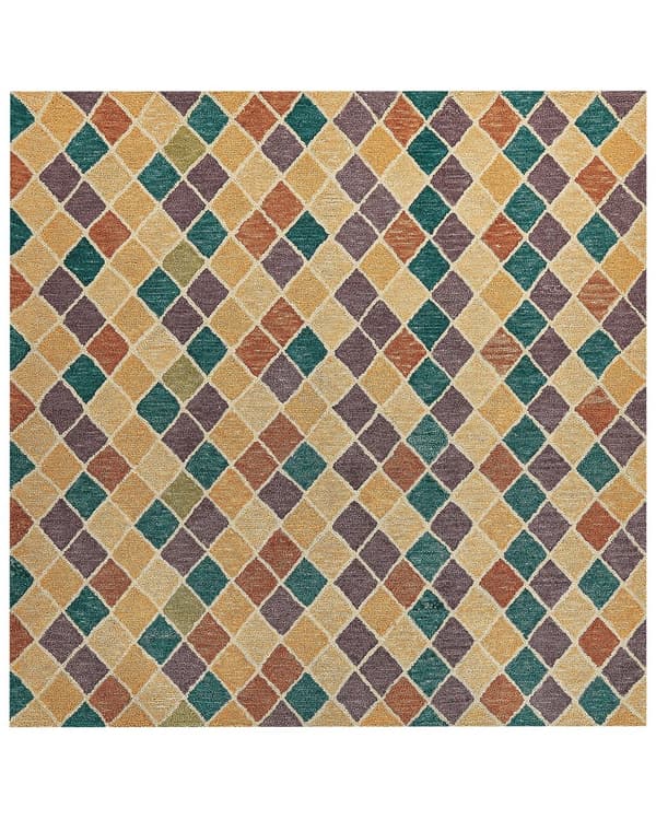 Teppe Ull Flerfarget 200 x 200 cm Geometrisk mønster Håndtuftet Innredning Stue Soverom