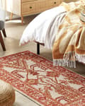 Miniatyrbilde 2 av 6: Gulvteppe Oransje Beige Ull 80 x 150 cm Håndtuftet Geometrisk Orientalsk Mønster Boho Stue Soverom