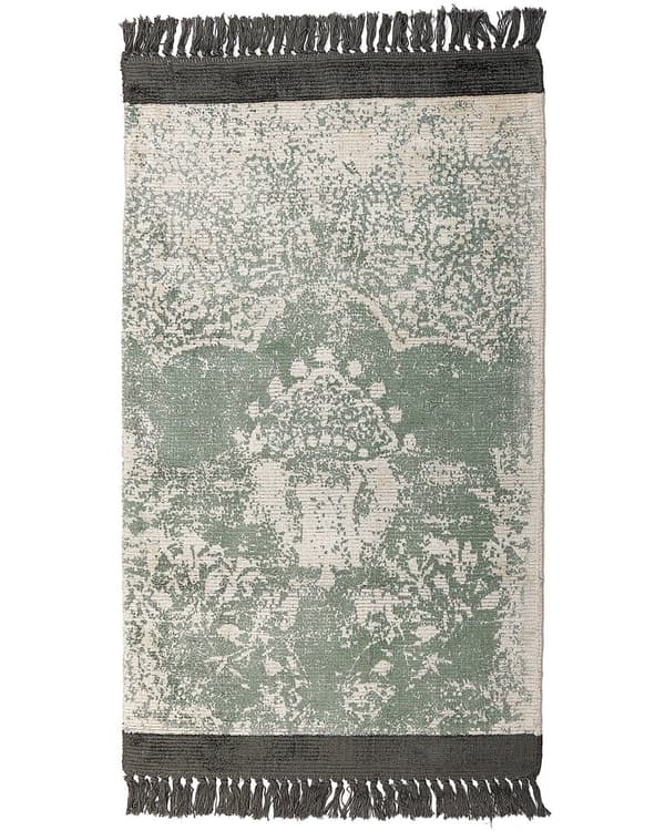 Matto vihreä beige 80 x 150 cm viskoosi puuvilla suorakulmio tupsut itämainen retro