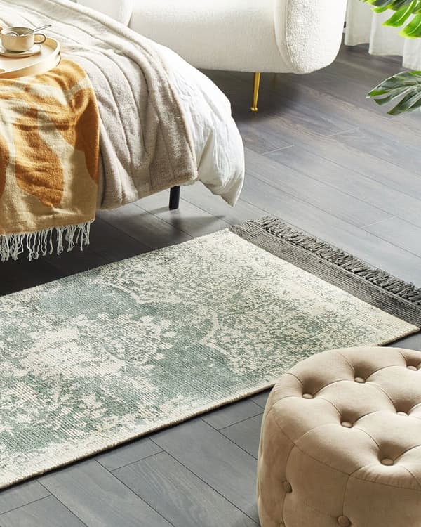 Matto vihreä beige 80 x 150 cm viskoosi puuvilla suorakulmio tupsut itämainen retro