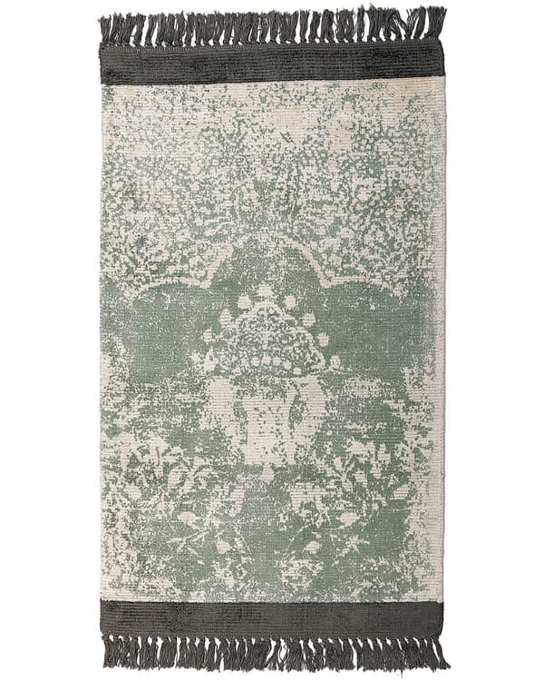 Matto vihreä beige 80 x 150 cm viskoosi puuvilla suorakulmio tupsut itämainen retro