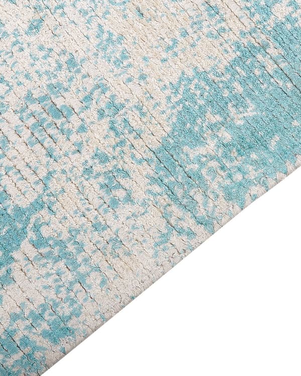 Matto sininen beige 80 x 150 cm viskoosi puuvilla suorakulmio tupsut itämainen retro