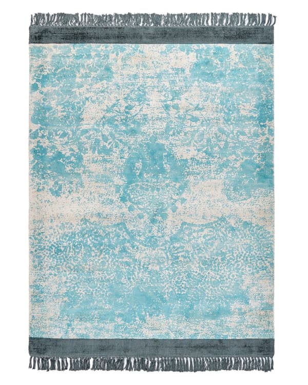 Matto sininen beige 140 x 200 cm viskoosi puuvilla suorakulmio tupsut itämainen retro