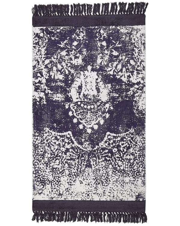 Matto violetti valkoinen 80 x 150 cm viskoosi puuvilla suorakulmio tupsut itämainen retro