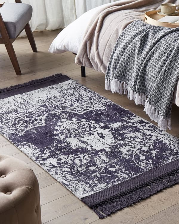 Matto violetti valkoinen 80 x 150 cm viskoosi puuvilla suorakulmio tupsut itämainen retro