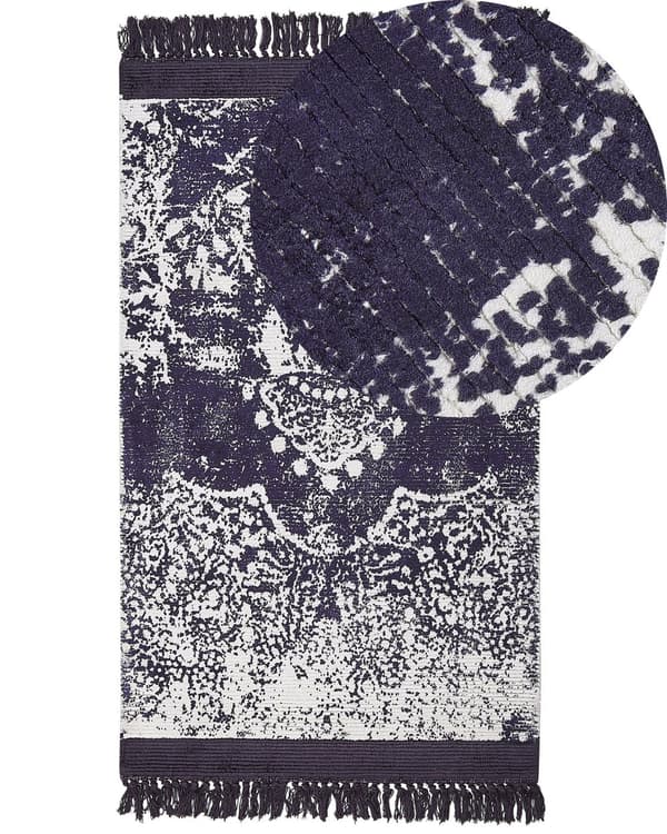 Matto violetti valkoinen 80 x 150 cm viskoosi puuvilla suorakulmio tupsut itämainen retro