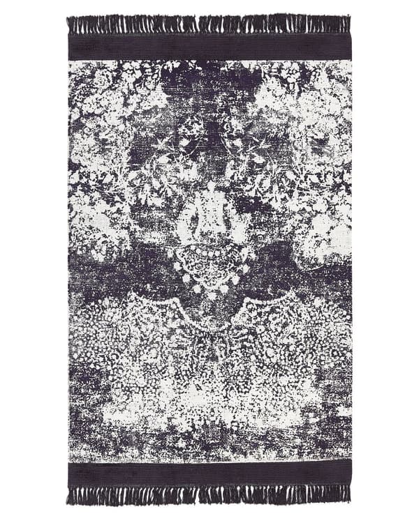 Matto violetti valkoinen 140 x 200 cm viskoosi puuvilla suorakulmio tupsut itämainen retro