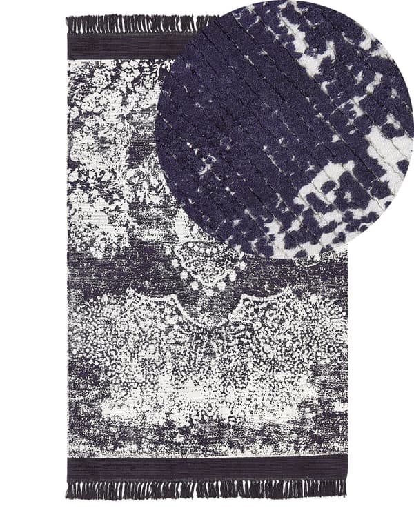 Matto violetti valkoinen 140 x 200 cm viskoosi puuvilla suorakulmio tupsut itämainen retro