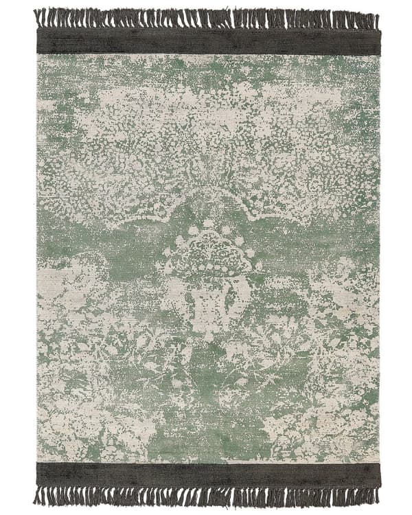 Matto vihreä beige 160 x 230 cm viskoosi puuvilla suorakulmio tupsut itämainen retro