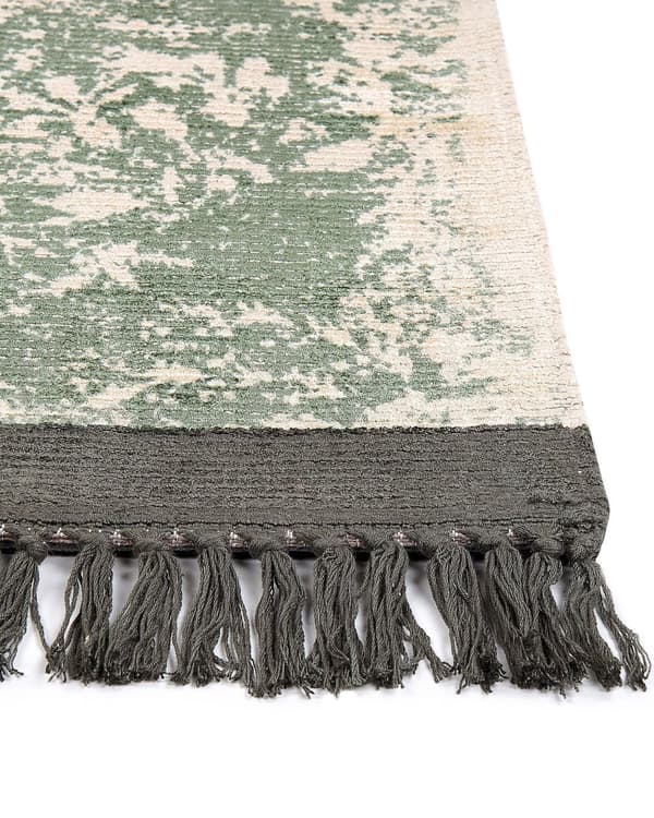 Matto vihreä beige 160 x 230 cm viskoosi puuvilla suorakulmio tupsut itämainen retro