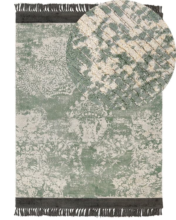 Matto vihreä beige 160 x 230 cm viskoosi puuvilla suorakulmio tupsut itämainen retro