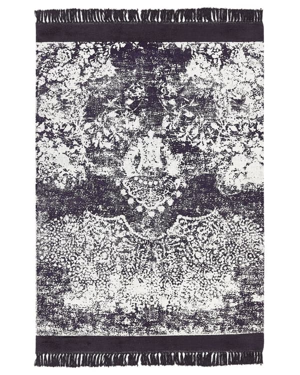 Matto violetti valkoinen 160 x 230 cm viskoosi puuvilla suorakulmio tupsut itämainen retro