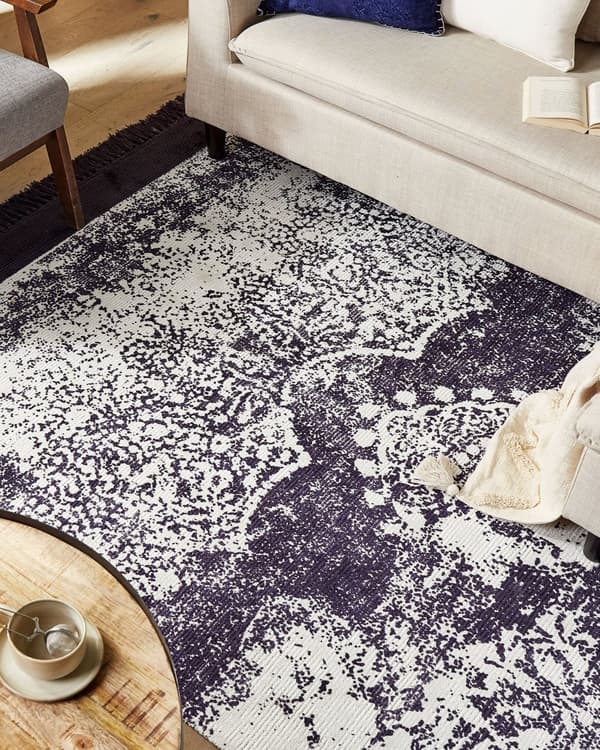 Matto violetti valkoinen 160 x 230 cm viskoosi puuvilla suorakulmio tupsut itämainen retro
