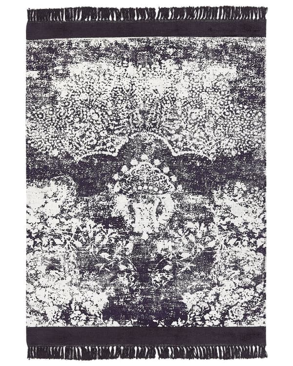 Matto violetti valkoinen 160 x 230 cm viskoosi puuvilla suorakulmio tupsut itämainen retro