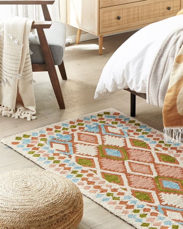 Teppe Flerfarget Ull 80 x 150 cm Geometrisk mønster Håndtuftet Boho Dekorativt Innredning Stue Soverom