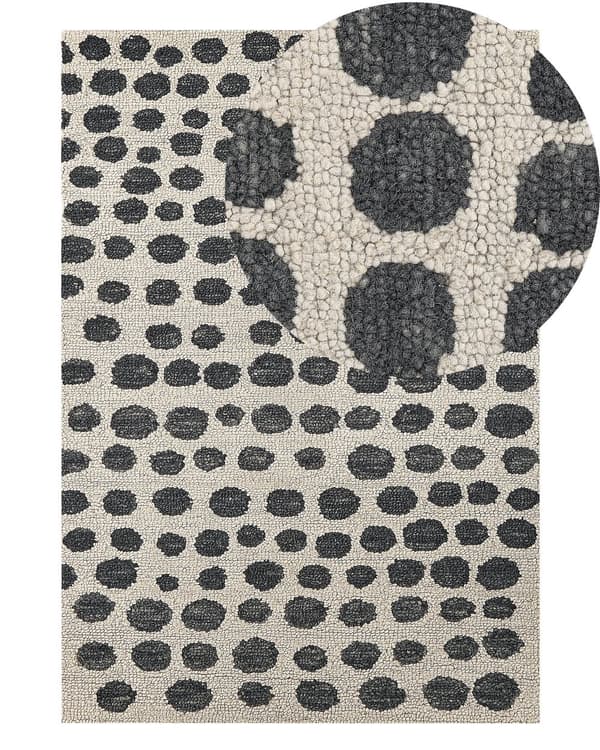 Teppe Beige Svart Ull 140 x 200 cm Prikkete mønster Håndtuftet Moderne design Boho Dekorativt Innredning Stue Soverom