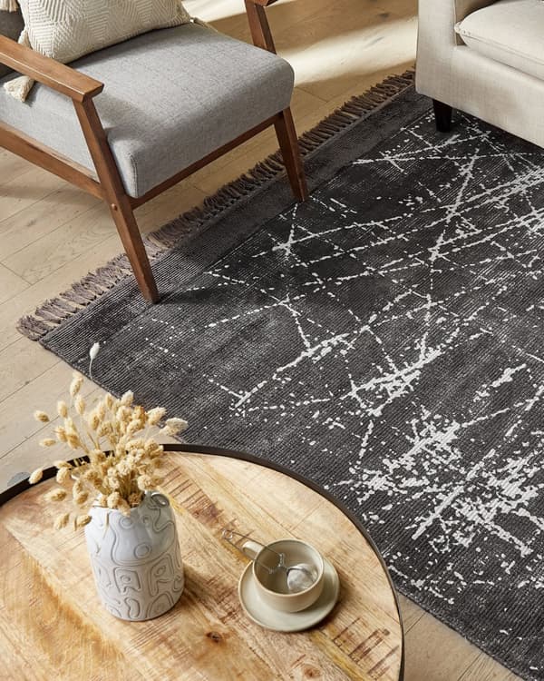 Teppe Mørkegrå Viskose Bomull 160 x 230 cm Viskoseteppe med frynser Dekorativt Tilbehør Moderne Glamour