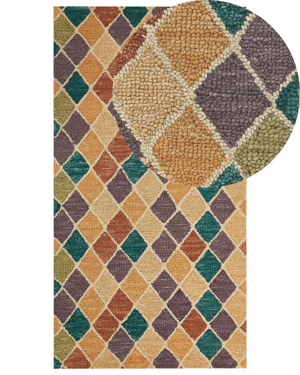 Matta Flerfärgad Ull 80 x 150 cm Plattväv Handtuftad Geometriskt Mönster