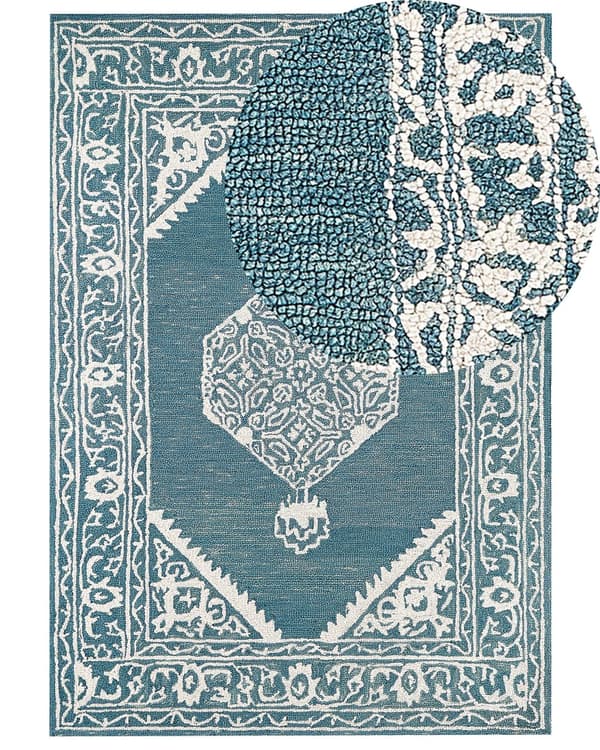 Matta Vit Blå Ull 160 x 230 cm Plattväv Handtuftad Orientaliskt Mönster
