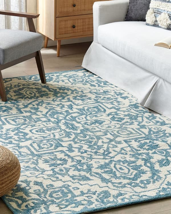 Matta Vit Blå Ull 160 x 230 cm Plattväv Handtuftad Orientaliskt Mönster