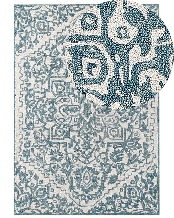Matta Vit Blå Ull 160 x 230 cm Plattväv Handtuftad Orientaliskt Mönster