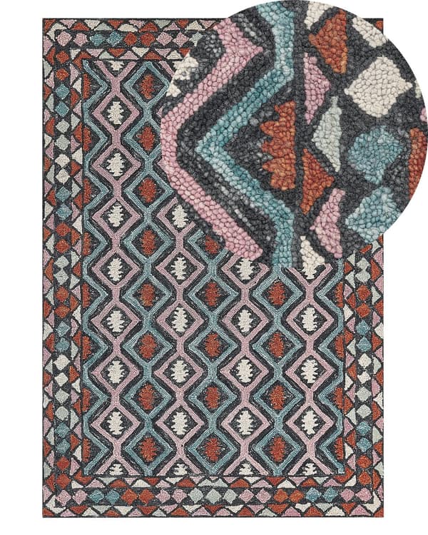 Matta Flerfärgad Ull 140 x 200 cm Plattväv Handtuftad Geometriskt Orientaliskt Mönster