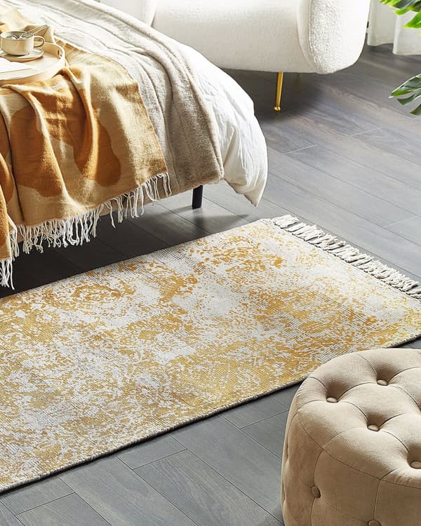Matto keltainen beige 80 x 150 cm viskoosi itämainen kuvio suorakulmio boho