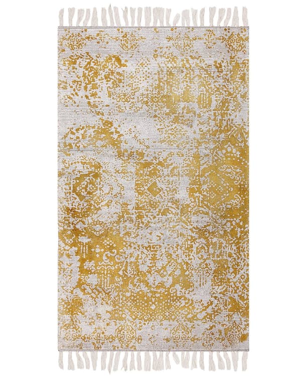Matto keltainen beige 80 x 150 cm viskoosi itämainen kuvio suorakulmio boho