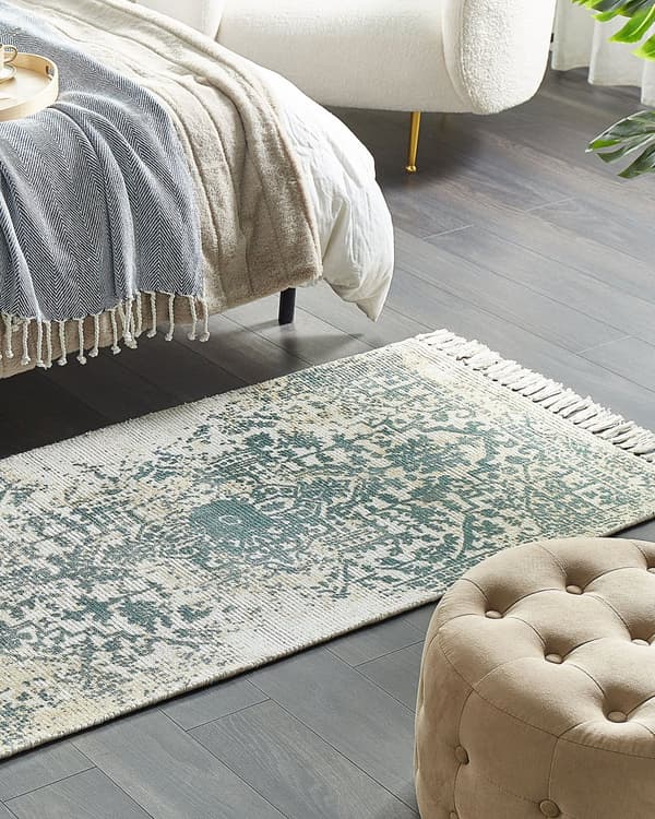 Matto vaalea beige vihreä 80 x 150 cm viskoosi itämainen kuvio suorakulmio boho