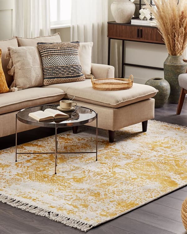 Matto keltainen beige 160 x 230 cm viskoosi itämainen kuvio suorakulmio boho