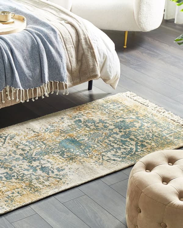 Matto keltainen tummanvihreä 80 x 150 cm viskoosi itämainen kuvio suorakulmio boho