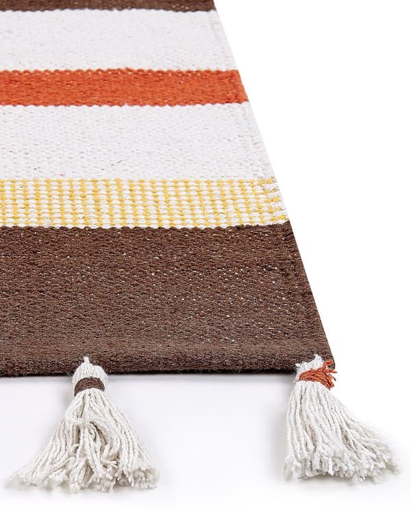 Matto ruskea beige 140 x 200 cm puuvilla raidallinen suorakulmio tupsut moderni